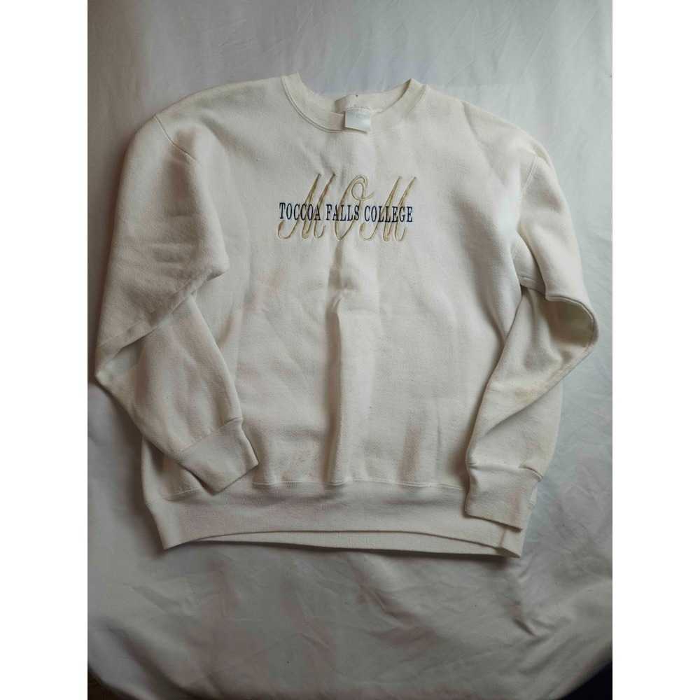 Nu Sport Toccoa Falls College Embroidered Sweatshirt Unisex Large White Vintage
